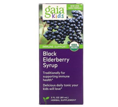 Gaia Herbs, Kids, сироп із чорною бузиною, 3 мг, 89 мл (3 рідк. унцій)
