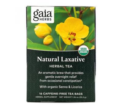 Gaia Herbs, Natural Laxative, Herbal Tea, Caffeine-Free, 16 Tea Bags, 1.24 oz (35.2 g)