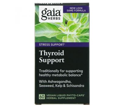 Gaia Herbs, Средство для поддержки щитовидной железы, 60 веганских капсул Phyto-Cap