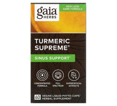 Gaia Herbs, Turmeric Supreme, Sinus Support, 60 Vegan Liquid Phyto-Caps