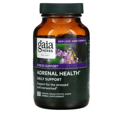 Gaia Herbs, Adrenal Health, ежедневная поддержка, 120 растительных капсул Phyto-Caps