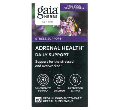 Gaia Herbs, здоров’я надниркових залоз, щоденна підтримка, 60 веганських капсул Liquid Phyto-Caps