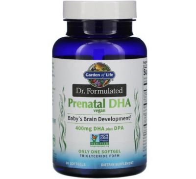 Garden of Life, Мы в компании Formulated, Vegan Prenatal DHA, 400 мг, 30 мягких таблеток