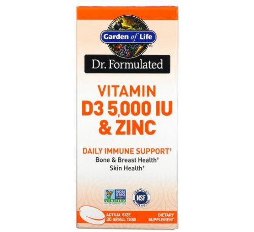 Garden of Life, Dr. Formulated, Vitamin D3 & Zinc, 30 Small Tabs