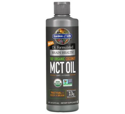 Garden of Life, Dr. Formulated Brain Health, 100% Organic Coconut MCT Oil, Unflavored, 16 fl oz (473 ml)