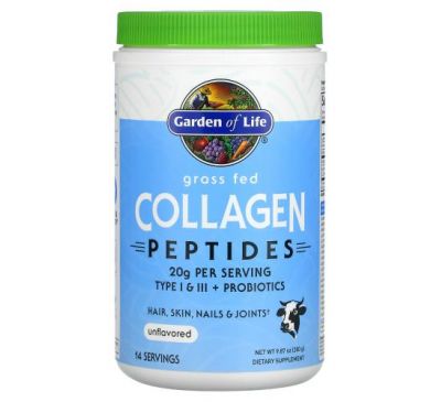 Garden of Life, Grass Fed Collagen Peptides, Unflavored, 9.87 oz (280 g)