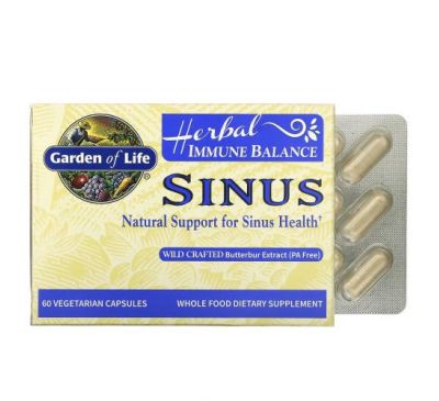 Garden of Life, Herbal Immune Balance, Sinus, 60 растительных капсул