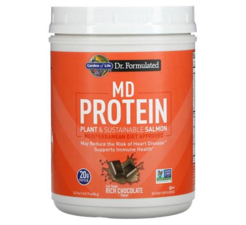 Garden of Life, MD Protein, Plant & Sustainable Salmon, Rich Chocolate, 24.19 oz (686 g)