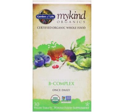 Garden of Life, MyKind Organics, комплекс витаминов группы B, 30 таблеток растительного происхождения