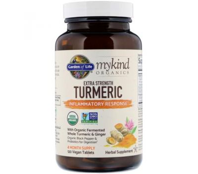 Garden of Life, MyKind Organics, Extra Strength Turmeric, Inflammatory Response, 120 Vegan Tablets