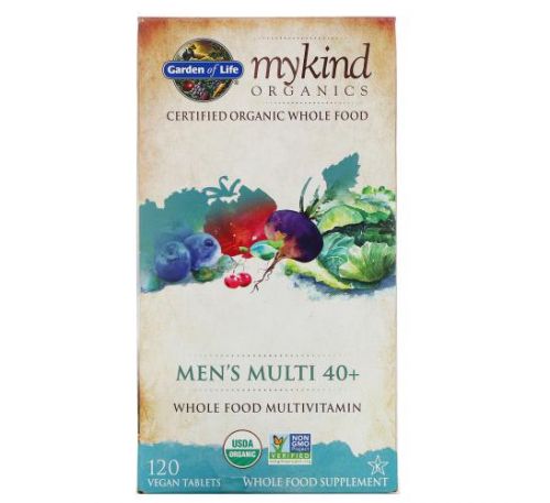 Garden of Life, MyKind Organics, Men's Multi 40+, Whole Food Multivitamin, 120 Vegan Tablets