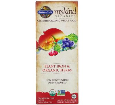 Garden of Life, MyKind Organics, Plant Iron & Organic Herbs, Cranberry-Lime, 8 fl oz (240 ml)