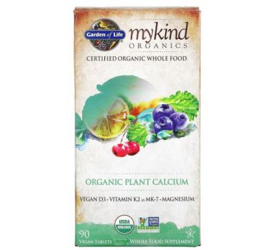Garden of Life, My Kind Organics, органический растительный кальций, 90 веганских таблеток