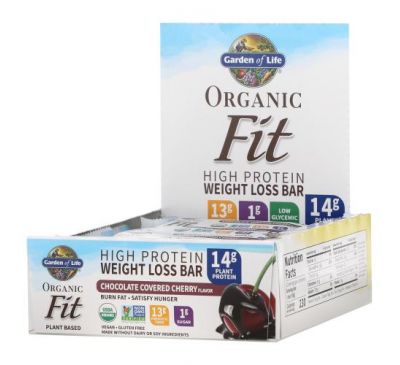 Garden of Life, Organic Fit, High Protein Weight Loss Bar, Chocolate Covered Cherry, 12 Bars, 1.94 oz (55 g) Each