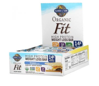 Garden of Life, Organic Fit, High Protein Weight Loss Bar, S'mores, 12 Bars, 1.94 oz (55 g) Each