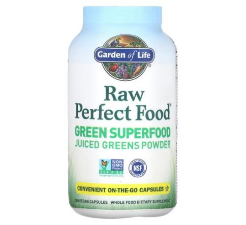Garden of Life, RAW Perfect Food, Green Superfood, Juiced Greens Powder, 240 Vegan Capsules