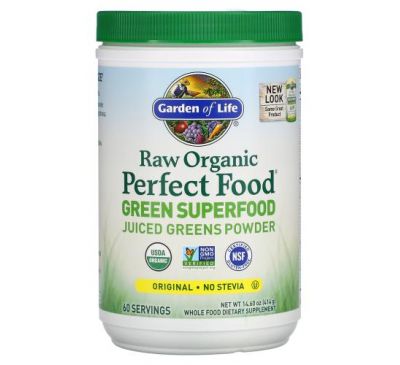 Garden of Life, Raw Organic Perfect Food, Green Superfood, Juiced Greens Powder, Original, 14.6 oz (414 g)