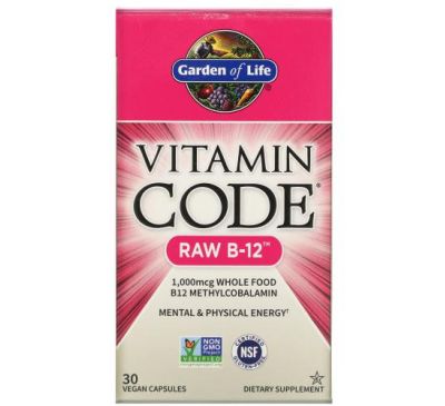 Garden of Life, Vitamin Code, RAW B12, 30 растительных капсул