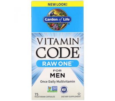 Garden of Life, Vitamin Code, RAW One, мультивітамінна добавка для чоловіків (для прийому 1 раз на добу), 75 вегетаріанських капсул