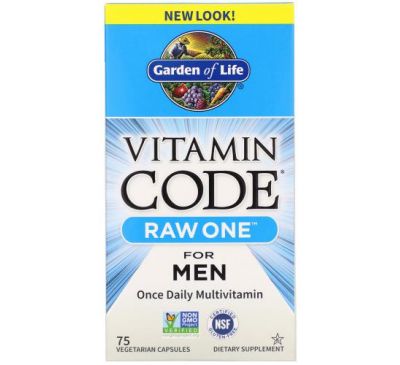 Garden of Life, Vitamin Code, RAW One, мультивітамінна добавка для чоловіків (для прийому 1 раз на добу), 75 вегетаріанських капсул