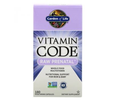 Garden of Life, Vitamin Code, RAW prenatal, 180 вегетаріанських капсул