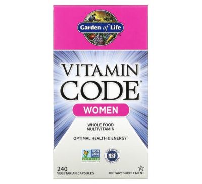 Garden of Life, Vitamin Code, цільнохарчова мультивітамінна добавка для жінок, 240 вегетаріанських капсул