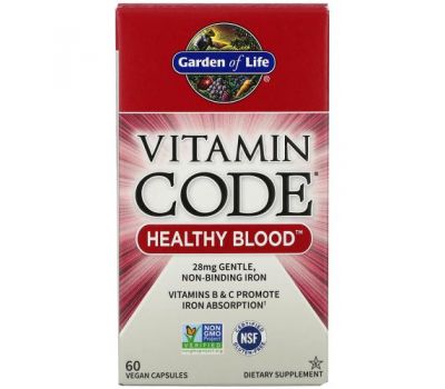 Garden of Life, Vitamin Code, Healthy Blood, 60 веганских капсул