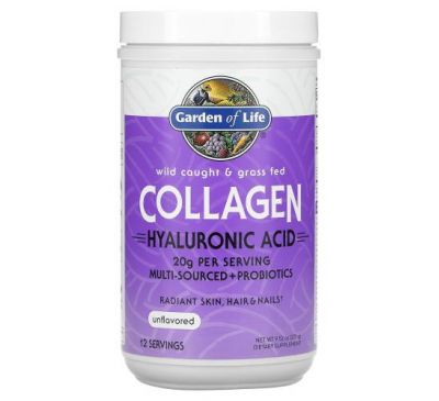 Garden of Life, Wild Caught & Grass Fed Collagen, Hyaluronic Acid, Unflavored, 9.52 oz (270 g)