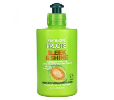 Garnier, Fructis, Sleek & Shine, Intensely Smooth Leave-In Conditioning Cream, Frizzy, Dry, Unmanageable Hair, 10.2 fl oz (300 ml)
