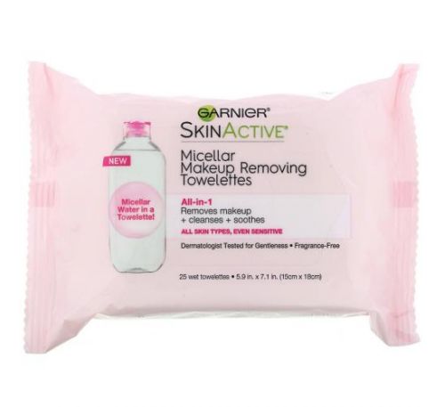 Garnier, SkinActive, Micellar Makeup Removing Towelettes, All-In-1, 25 Wet Towelettes