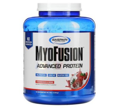 Gaspari Nutrition, MyoFusion, улучшенный протеин, клубника и сливки, 1,81 г (4 фунта)