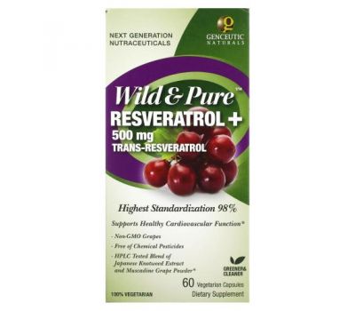 Genceutic Naturals, Wild & Pure Resveratrol+, 500 mg, 60 Vegetarian Capsules