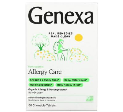 Genexa, Allergy Care, органическое средство от аллергии и отеков, органические ягоды асаи, 60 жевательных таблеток