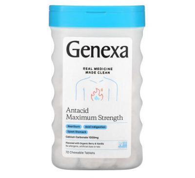 Genexa, Antacid Maximum Strength, Organic Berry & Vanilla , 1000 mg , 72 Chewable Tablets