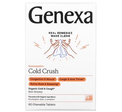 Genexa, Cold Crush, Cold & Cough, Organic Acai Berry Flavor, 60 Chewable Tablets