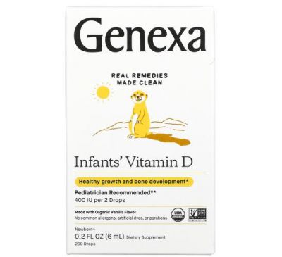Genexa, Infants´ Vitamin D, Newborn+, Organic Vanilla , 200 IU, 200 Drops, 0.2 fl oz (6 ml)