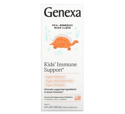Genexa, Kid's Immune Support, Ages 2+, Organic Honey & Elderberry, 4 fl oz (120 ml)