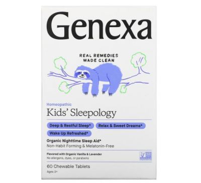 Genexa, Kids' Sleepology, Organic Nighttime Sleep Aid, Ages 3+, Vanilla & Lavender, 60 Chewable Tablets