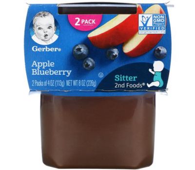 Gerber, Apple Blueberry, Sitter, 2 Pack, 4 oz (113 g) Each