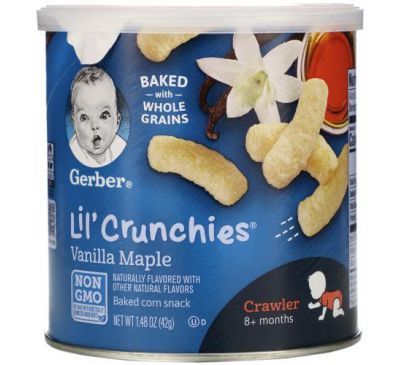 Gerber, Lil' Crunchies, для дітей від 8 місяців, ваніль і кленовий сироп, 42 г (1,48 унцій)