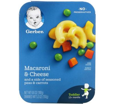 Gerber, Macaroni & Cheese and a Side of Seasoned Peas & Carrots, Toddler, 12+ Months, 6.6 oz (187 g)