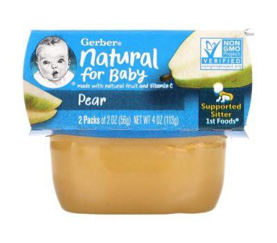 Gerber, Natural for Baby, Pear, 1st Foods, 8-2 Packs, 2 oz (56 g) Each