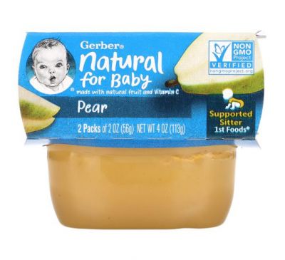 Gerber, Natural for Baby, Pear, 1st Foods, 8-2 Packs, 2 oz (56 g) Each