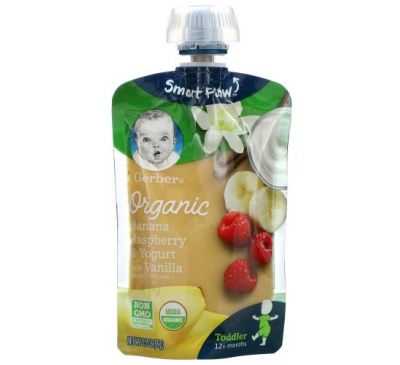 Gerber, Organic Baby Food, 12+ Months, Banana Raspberry & Yogurt with Vanilla, 3.5 oz (99g)