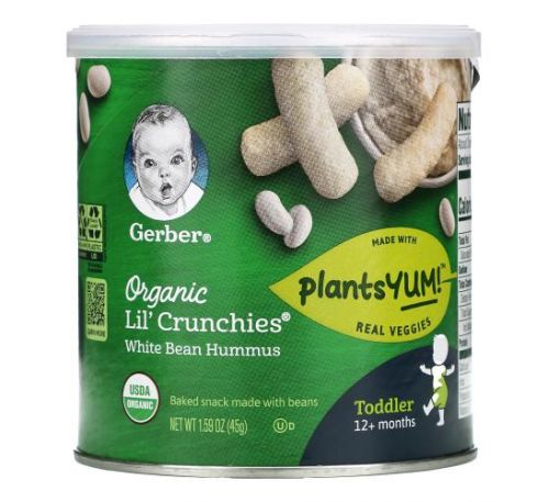 Gerber, Organic Lil' Crunchies, White Bean Hummus, Toddler, 12+ Months, 1.59 oz (45 g)