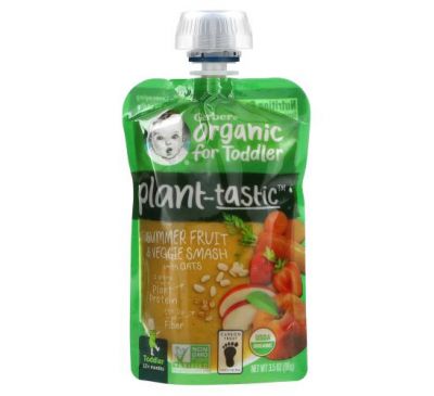 Gerber, Plant-Tastic, Organic for Toddler, Summer Fruit & Veggie Smash with Oats, 12+Months, 3.5 oz (99 g)