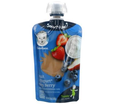 Gerber, Smart Flow, 12+ Months, Fruit & Yogurt Very Berry, 3.5 oz (99 g)