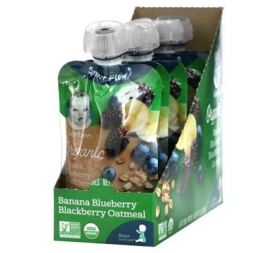 Gerber, Smart Flow, Organic, Banana, Blueberry, Blackberry, Oatmeal, 6 Pack, 3.5 oz (99 g) Each