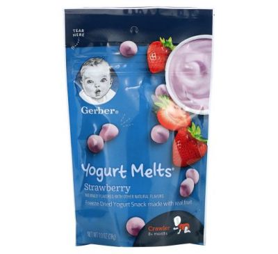 Gerber, Yogurt Melts, для малюків від 8 місяців, з полуницею, 28 г (1 унція)