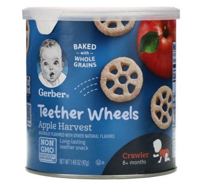 Gerber, Teether Wheels, для малышей от 8 месяцев, с яблоком, 42 г (1,48 унции)